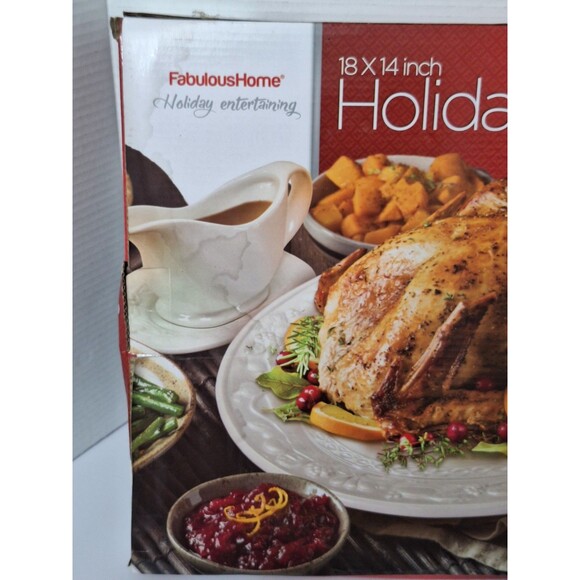 Fabulous Home Holiday Platter 18"x14" White Ceranmic Finish NIB Christmas Decor - Picture 2 of 7